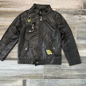 Black Faux Leather Jacket Urban Republic T4 Biker Cute Space Invader Patches